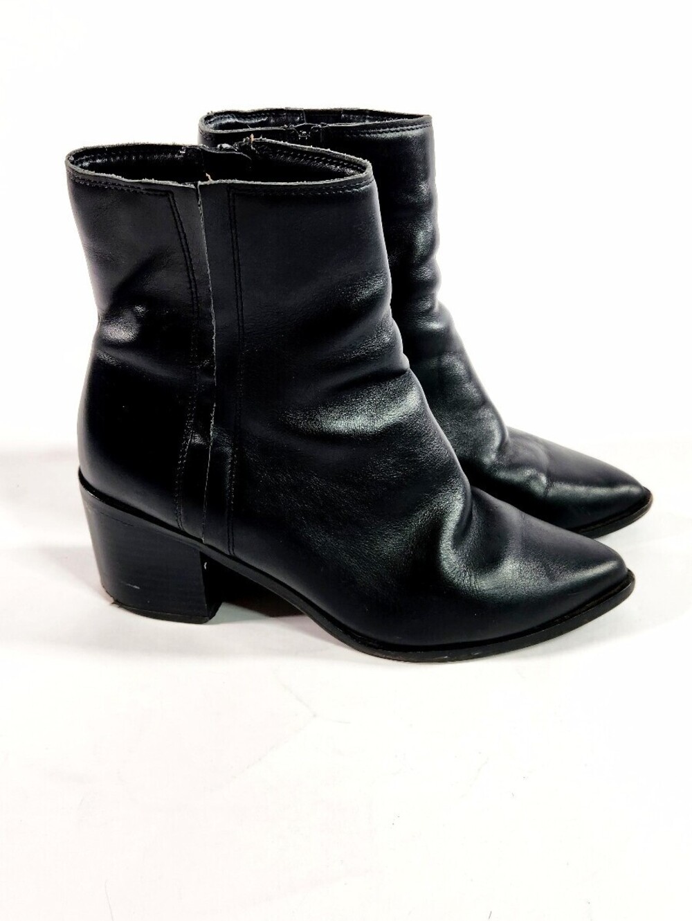 Blondo Black Leather Ankle Boots with Block Heel